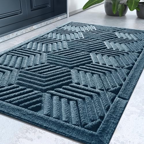 Yimobra Door Mats Outdoor 29.5x17, All-Season Waterproof Outdoor Mats for Front Door Entrance with Drainage Holes, Heavy Duty Non-Slip Doormat for Garage Patio Entryway Indoor, Blue - color: Blue, size: 29.5x17 Inch