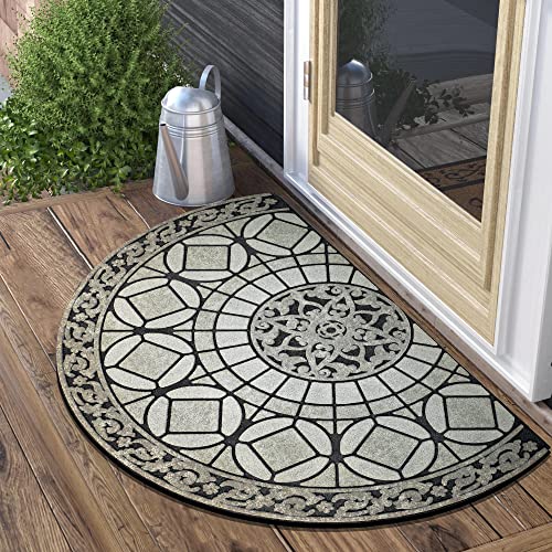 MANO Front Door Mat Outdoor Entrance, Heavy Duty Doormat Half Circle Rug for Outside Entry, Welcome Mat for Indoor Half Round Door Mats with Non Slip Rubber (21" x 33", Grey Light Navy) - color: Grey Light Navy
