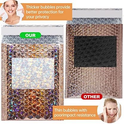 50 Pcs Metallic Bubble Mailers,Holographic Bubble Mailers,Poly Padded Envelopes,Waterproof Self Seal Adhesive Shipping Bags,Holographic Envelopes for Mailing,Packing,Small Business,Thicken (Rose Gold)