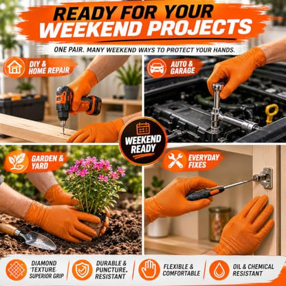 ANBOSON 10 Mil Heavy Duty Diamond Texture Nitrile Gloves, X-Large, 100 Ct - color: Orange of 100, size: X-Large