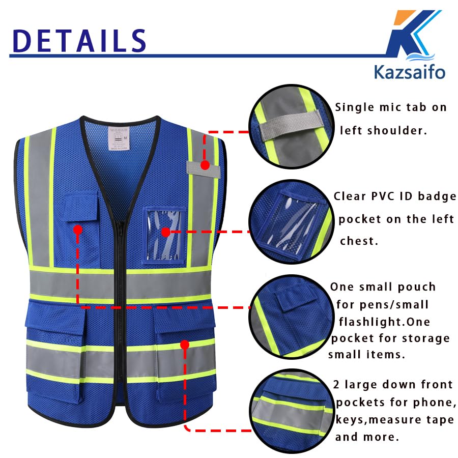 Hi Vis Reflective Safety Vest for Men Women,Meets ANSI/ISEA - color: Blue, size: 3X-Large