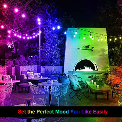 Mlambert 48FT Outdoor Patio RGB Cafe String Lights with Remote, Black - color: Black