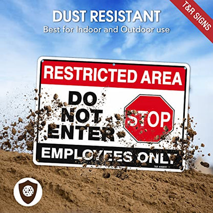 T&R Large Restricted Area Do Not Enter Employees Only Sign - 4 Pack - 14 x 10 Inches Rust Free .040 Aluminum - UV Protected, Waterproof, Weatherproof and Fade Resistant - 6 Pre-drilled Holes - color: Black & Red - 14" x 10" - 4 Pack
