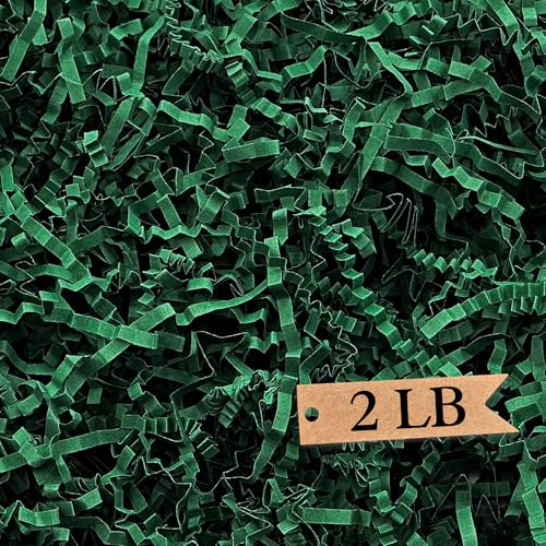 Art Secret Crinkle Cut Paper Shred Filler for Packing and Filling Gift Baskets - 2 LB (Green) - color: Green