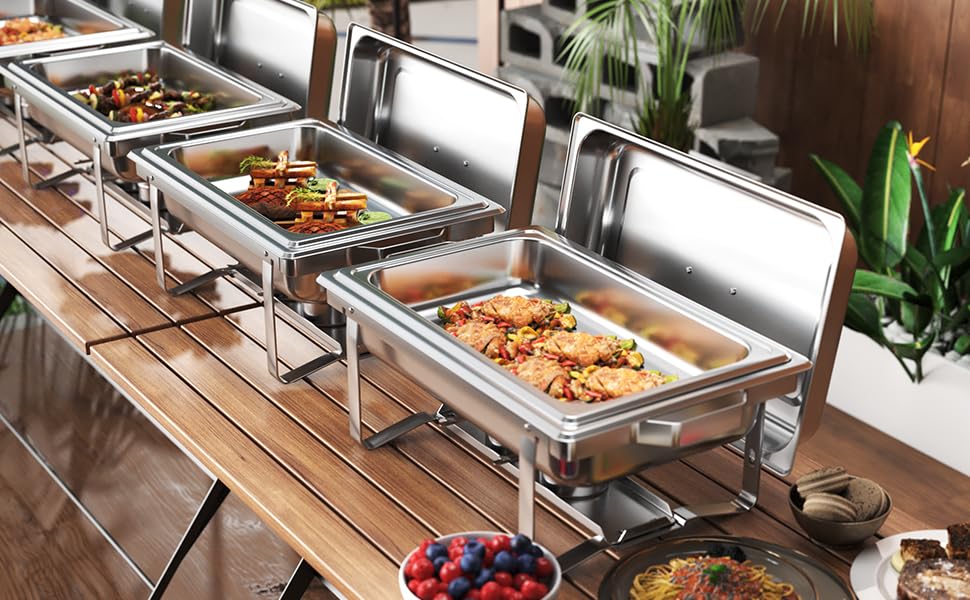 Chafing Dishes for Buffet 4 Pack, 9QT Chafing Dish High Grade Stainless Steel Chafer Complete Set,Steel Handle, Catering Events Complete Buffet Warmer Set (Silver, 2) - color: Silver, size: 2