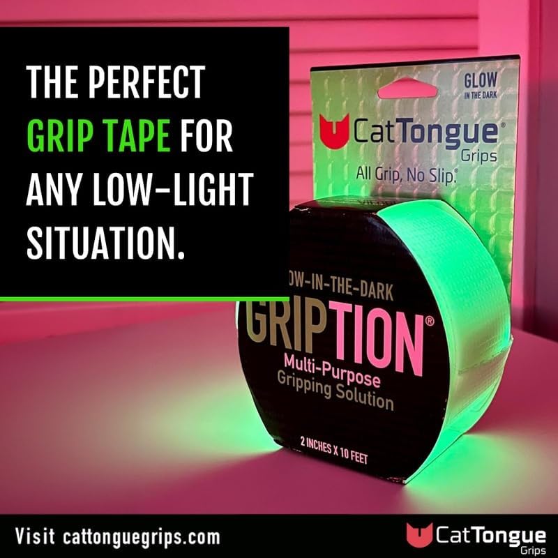 CATTONGUE GRIPS 2" x10' 2Pk Grip Tape Roll, Non-Abrasive, Waterproof, Glow - color: Glow In The Dark, size: 2" x 20'