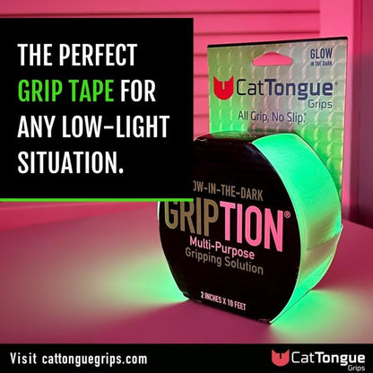 CATTONGUE GRIPS 2" x10' 2Pk Grip Tape Roll, Non-Abrasive, Waterproof, Glow - color: Glow In The Dark, size: 2" x 20'