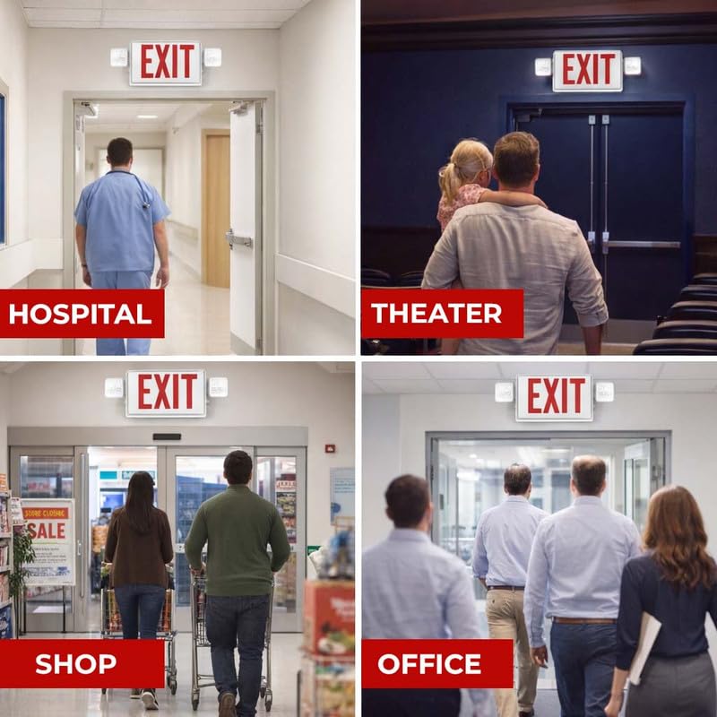 Double Sided LED Emergency EXIT Sign, Remote Capable, Two LED Flood Lights, Backup Battery, US Standard Red Letter, Commercial Grade, 120-277V, FireResistant(UL 94V-0) (1 Pack) - size: 1 Pack