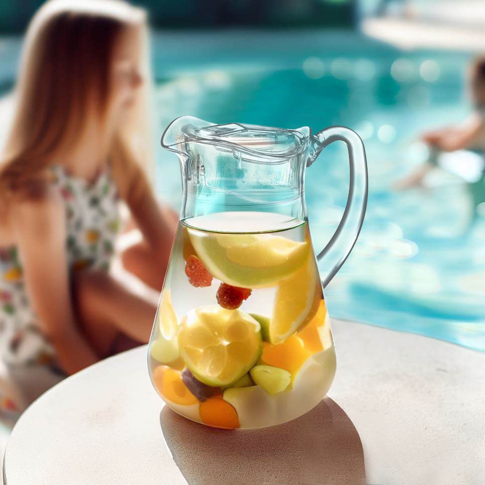 Amazing Abby - Droply - Plastic Pitcher (64 oz, 2 Quart), Clear Water Pitcher with Lid, Fridge Jug, BPA-Free, Shatter-Proof, Great for Iced Tea, Sangria, Lemonade, Juice, Milk, and More - style: Droply (64 oz)