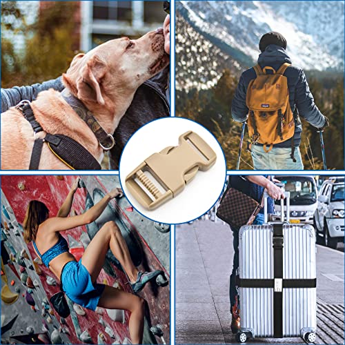 1 inch Buckles Straps Set with 10 Yards Nylon Webbing Strap,10 pcs Quick Side Release Plastic Buckle, 20 pcs Tri-glide Slide Clip for Luggage Strap, Backpack Replacement (Khaki) - color: Khaki