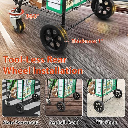 Siffler Grocery Shopping Cart with 360° Swivel Wheels Folding Utility Cart with Easily Collapsible Cart with Extended Foam Cover, Trolley for Laundry, Groceries, Travel (Black, Small) - size: Standard Small+No Bag