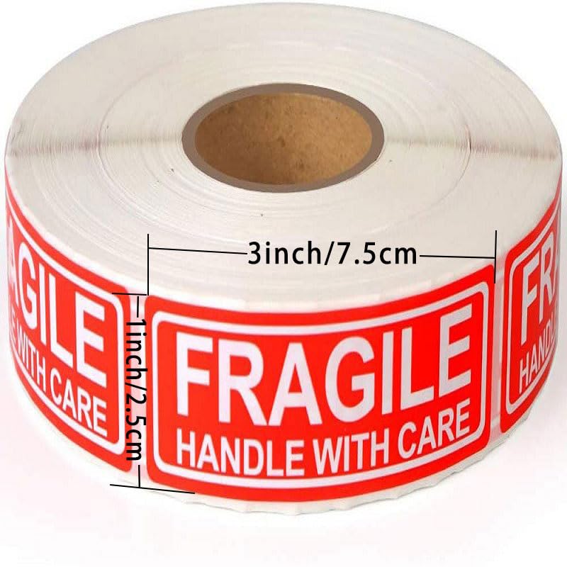 3 x 1 Inch Handle with Care 120 Fragile Stickers Per Roll, Fragile Handle with Care Stickers for Glassware Electronics, E-Commerce Seller Logistics Carrier Package Protection