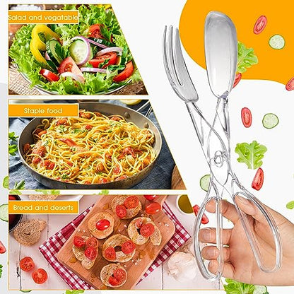Tioncy 6 Pack Plastic Salad Scissor Tongs 11.5 Inches for Serving Reusable Food Tongs, Clear Utensils for Chef Cooking, Kitchen, Buffet, Party, Catering Supplies