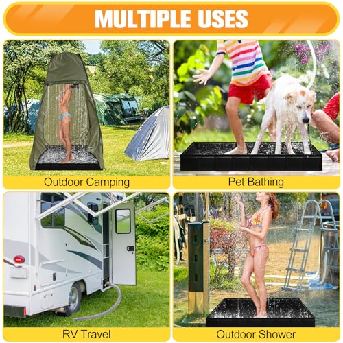 Upgraded Portable Shower Pan 41"x41"x5" - Heavy-Duty Non-Slip Base with Drain Hole & Mesh Storage Bag | Collapsible Camp Shower Tray for RV, Beach, Glamping | Leakproof Outdoor Bath Floor