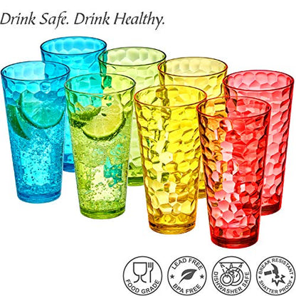 Amazing Abby - Iceberg - 24-Ounce Plastic Tumblers (Set of 8), Mixed-Color High-Balls, Reusable, Stackable, BPA-Free, Shatter-Proof, Dishwasher-Safe - color: Mixed-Color