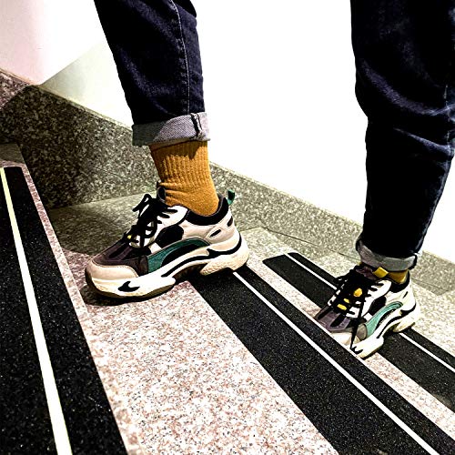 COSIMIXO 4" x 33FT Anti Slip Tape with Glow in The Dark Stripe,Premium Grip Tape Non Slip Stair Treads Tape,Non Skid Tape, High Traction Adhesive for Stairs Step Black/Green - color: Black, size: 4Inch x 33Ft