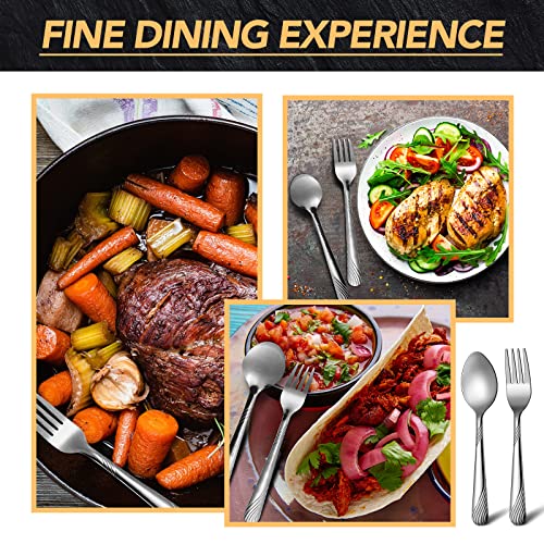 Minatee Forks and Spoons Silverware Set Stainless Steel, 50 Pcs, Stripe - style: Stripe