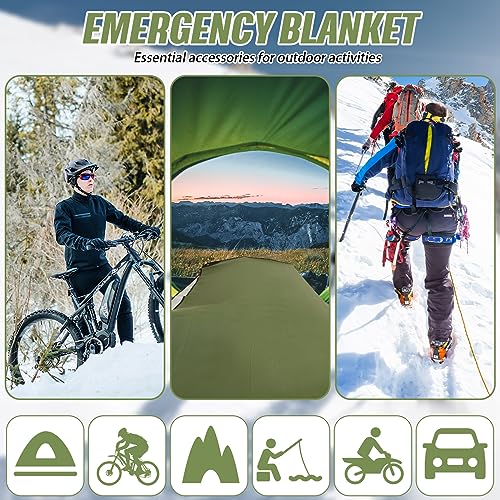Kanayu 4 Pcs Emergency Thermal Survival Blankets 82 x 60 Inch,Heavy Duty Emergency Poncho Tarp Reusable Waterproof Blanket for Car,Camping,Hiking(Olive Green) - color: Olive Green