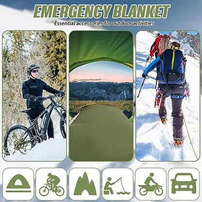 Kanayu 4 Pcs Emergency Thermal Survival Blankets 82 x 60 Inch,Heavy Duty Emergency Poncho Tarp Reusable Waterproof Blanket for Car,Camping,Hiking(Olive Green) - color: Olive Green