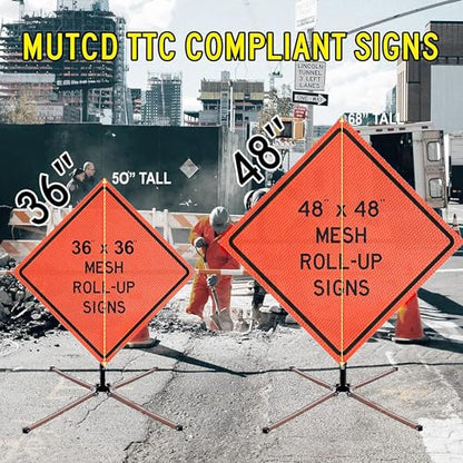 36"x36" One Lane Road Ahead Orange Mesh Roll-Up Signs 4-Pack - color: One Lane Road Ahead