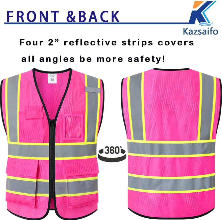 Hi Vis Reflective Safety Vest for Men Women,Meets ANSI/ISEA - color: Pink, size: Small