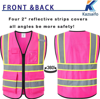 Hi Vis Reflective Safety Vest for Men Women,Meets ANSI/ISEA - color: Pink, size: Medium