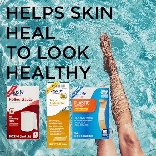 Equate First Aid Triple Ointment 1 oz & Medium Plastic Bandages 60 Count Bundle, and Rolled Gauze, 2 in x 2.5 yds, Value Pack for family essentials (3 items, 2.5, Fl Oz)
