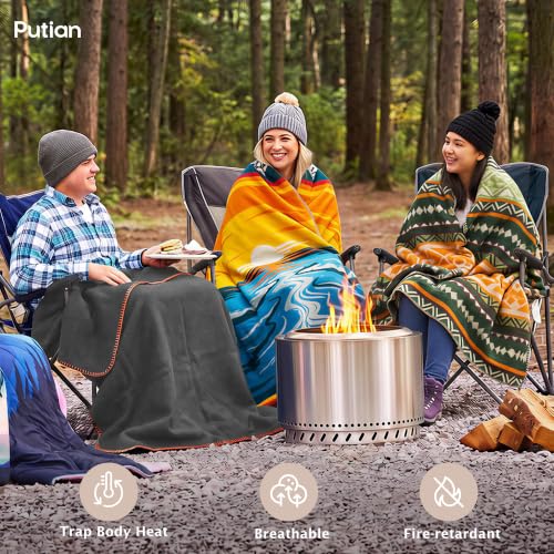 PuTian 100% Wool Blanket - Camping Outdoor Blanket, Geometric Green - color: Geometric Pattern Green, size: 63" × 87"