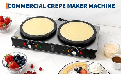 16 Inch Double Head Electric Crepe Maker – Commercial Non-Stick Flat Plate Griddle – Accurate Temperature Control & Gauge Lights – 3500W/1750W 110V – Perfect for Pancakes & Omelets - size: Double Plates