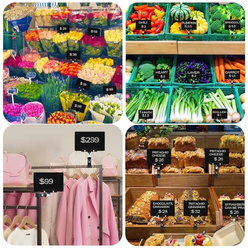 20 Pack Food Labels for Party Buffet, Double Sided Display Clips Rotating Reuse Mini Chalkboard Signs with Clip, Small Sign Holder for Retail Display, Business, Office, Exhibition (Black) - color: 20 Pack