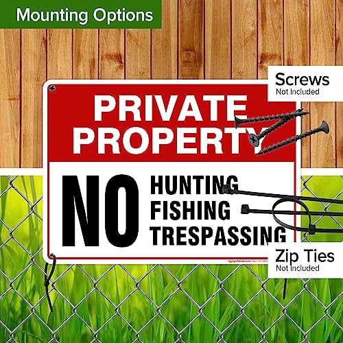 Private Property No Fishing No Hunting No Trespassing Sign, 10x14 Inches, - size: 10x14