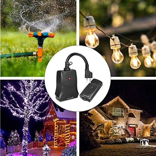 Fosmon Remote Control Outlet Waterproof Outdoor, Wireless Light Switch - color: 4 Grounded Outlet + 2 Remote