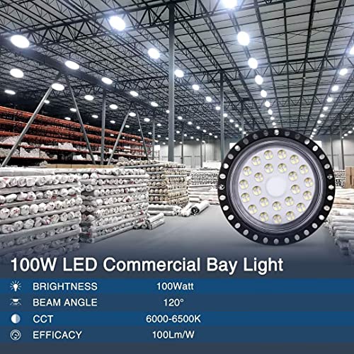 UFO LED High Bay Light 100W 6 Pack, 10000LM 6500K Daylight White Super Bright High Bay LED Light, IP65 Waterproof, Commercial Warehouse Lighting for Workshop Factory Barn Shop Garage Lighting Fixture - color: 100W 6 Pack