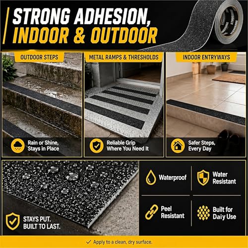 STRBOXONG Anti Slip Tape 4 in x 33 ft, Black 80 Grit Non Slip Grip Tape Roll, Waterproof Self Adhesive Traction Tape for Stairs Steps Ramps Ladders Workshop Walkways Industrial Safety Commercial Use - size: 4 in x 33 ft