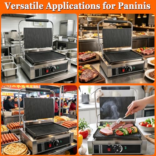 CTJ Commercial Panini Press Grill 2200W Sandwich Maker with Nonstick Plates