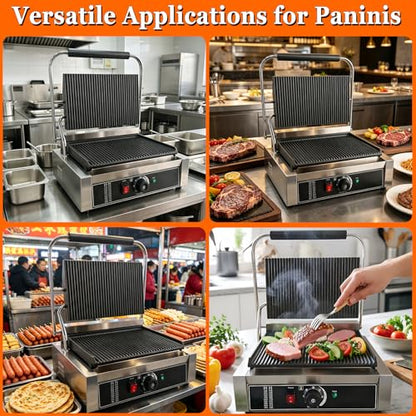 CTJ Commercial Panini Press Grill 2200W Sandwich Maker with Nonstick Plates