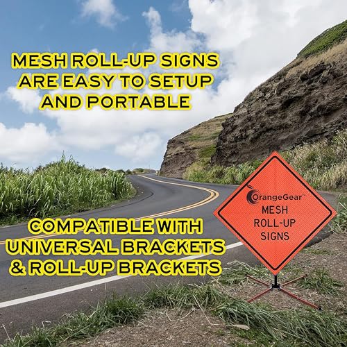 36"x36" Road Work Ahead Orange Mesh Roll-Up Signs 4-Pack - color: Road Work Ahead