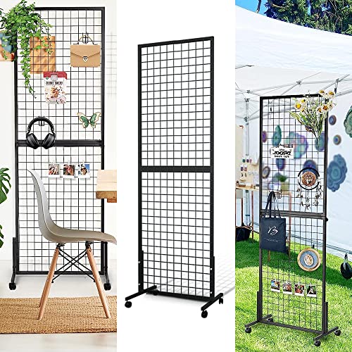 NectaCol Grid Wall Panels, 2 Packs 2'x 6' Gridwall Panels Tower with T-Base, Black Wire Grid Wall Display Rack, Craft Show Display Rack, Art Gridwall Display Stand - size: 2 Packs 2'x 6'