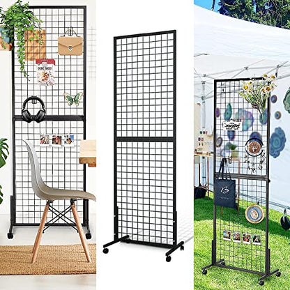 NectaCol Grid Wall Panels, 2 Packs 2'x 6' Gridwall Panels Tower with T-Base, Black Wire Grid Wall Display Rack, Craft Show Display Rack, Art Gridwall Display Stand - size: 2 Packs 2'x 6'