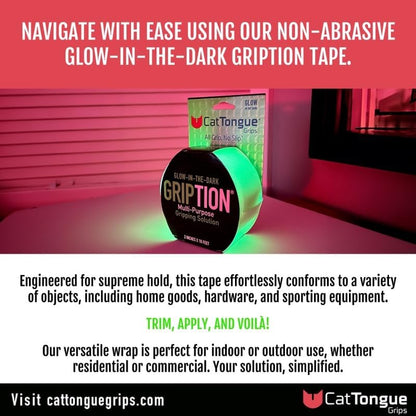 CATTONGUE GRIPS 2" x10' 2Pk Grip Tape Roll, Non-Abrasive, Waterproof, Glow - color: Glow In The Dark, size: 2" x 20'