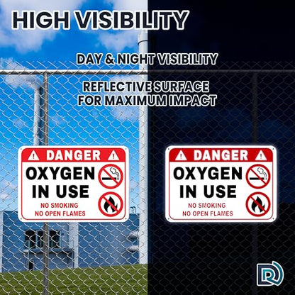 Oxygen in Use Signs, 10x7 Reflective Aluminum, No Smoking, 2 Pack