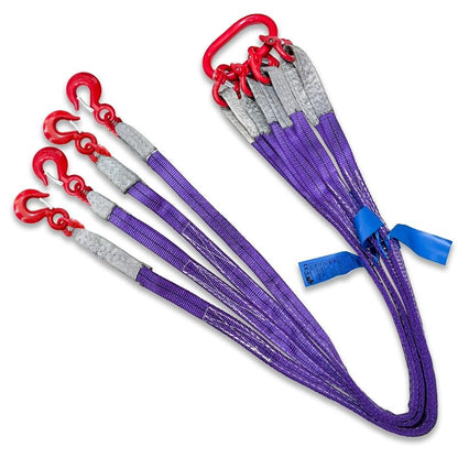 Four Leg Bridle Web Sling 5ft with Hooks, 6600lbs Capacity - size: 6600 lb / 5 ft