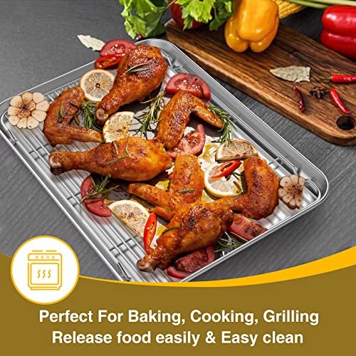 Wildone Baking Sheet with Rack Set (3 Pans + 3 Racks), Stainless Steel Baking Pan Cookie Sheet with Cooling Rack, Non Toxic & Heavy Duty & Easy Clean (Pack of 2) - size: 16 /12 /9 inch (Pack of 2)