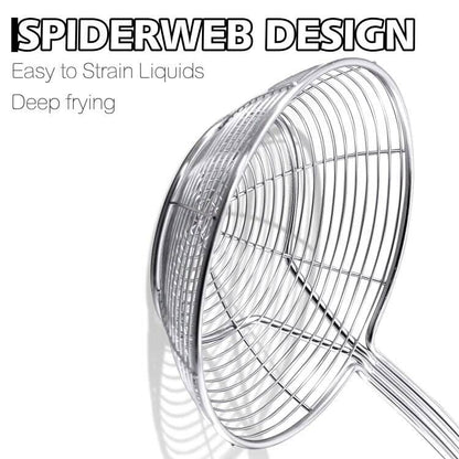 Anaeat Stainless Steel Spider Strainer Skimmer - Solid Kitchen Strainer Ladle with Long Handle for Cooking and Frying, Reinforced Double Coil Slotted Spoons for Pasta, Noodle, Spaghetti (7 Inch) - color: 7" Double Coil Skimmer