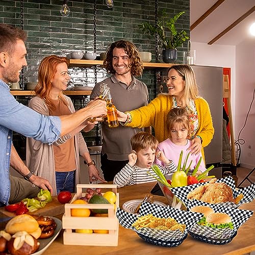 Rainmae Plastic Food Baskets with Parchment Paper Liners, 12 Fast Food Baskets with 120 Deli Paper Sheets, Bread Basket, Candy Fruits basket, Fast Food Baskets, Restaurant Baskets for Food-Retro Style - color: Black(12 Pcs+120 Deli Paper）