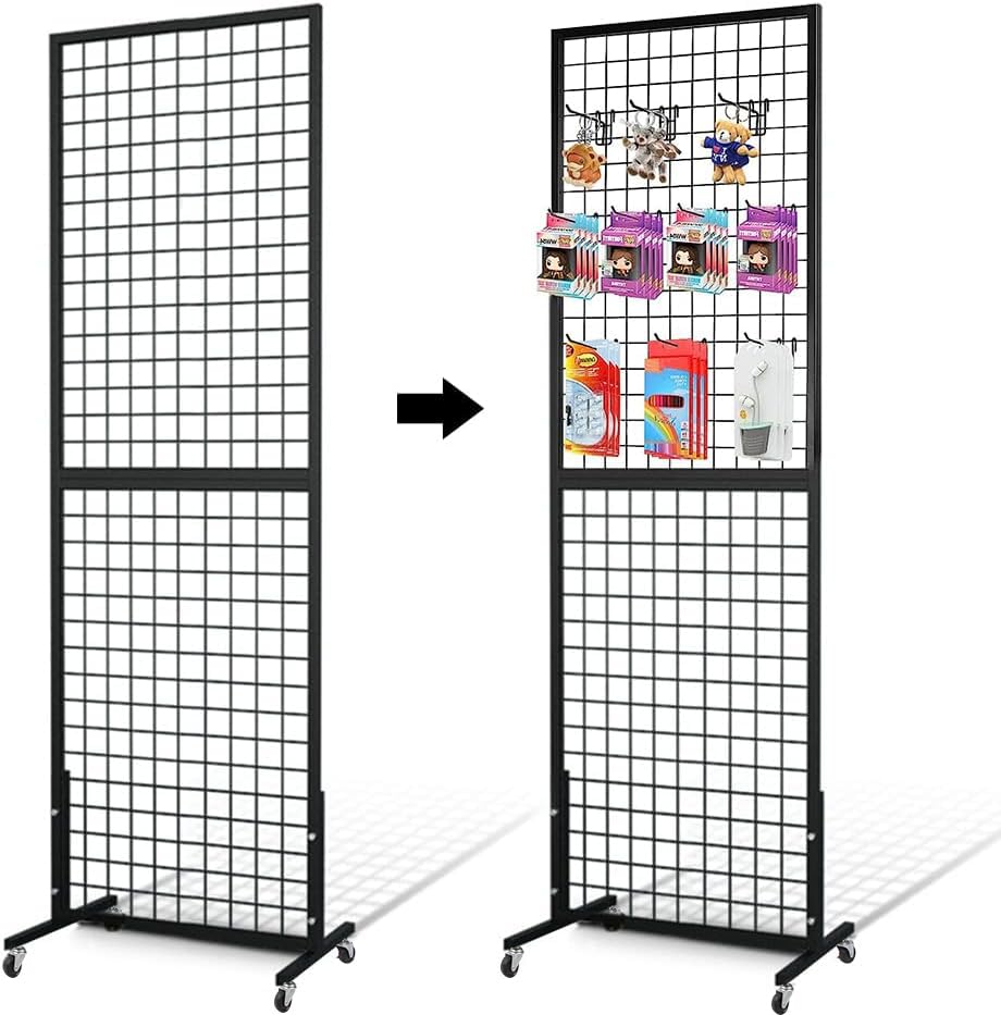 NectaCol Grid Wall Panels, 2 Packs 2'x 6' Gridwall Panels Tower with T-Base, Black Wire Grid Wall Display Rack, Craft Show Display Rack, Art Gridwall Display Stand - size: 2 Packs 2'x 6'