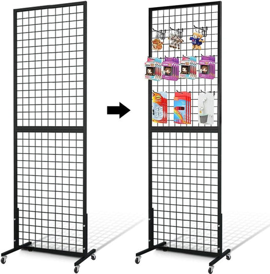 NectaCol Grid Wall Panels, 2 Packs 2'x 6' Gridwall Panels Tower with T-Base, Black Wire Grid Wall Display Rack, Craft Show Display Rack, Art Gridwall Display Stand - size: 2 Packs 2'x 6'
