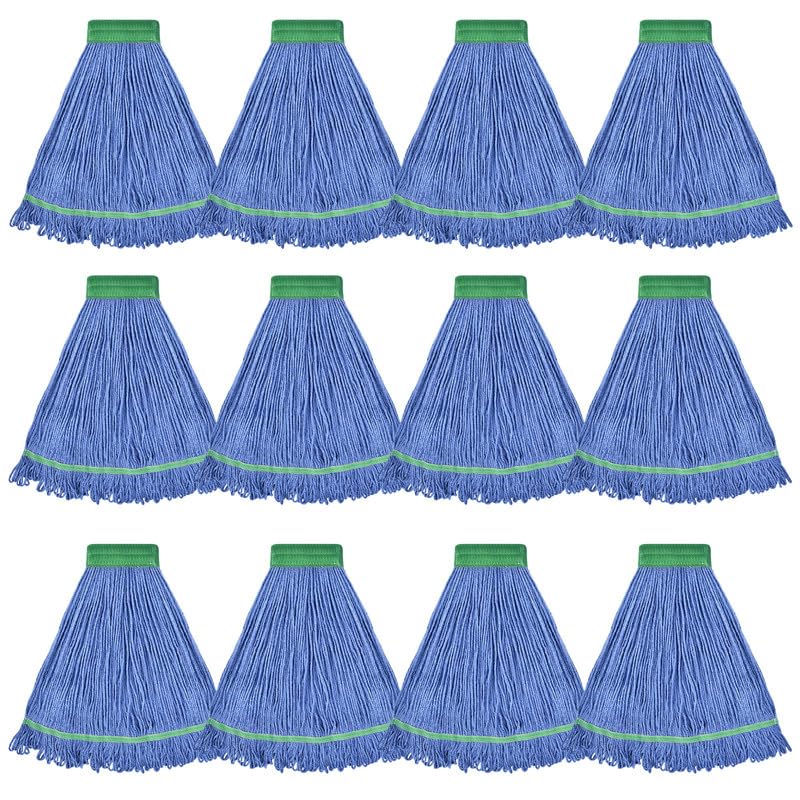 Onesimus 18 oz Heavy Duty Mop Head Replacement, 5 Inch Headband for Quick Change Handle, Blue Loop-End Cotton Blend String Wet Dry Floor Mop Refill, Medium Size, Case Pack of 12 Pcs - size: Case Pack (Medium)