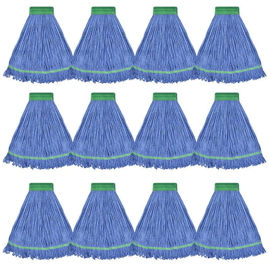 Onesimus 18 oz Heavy Duty Mop Head Replacement, 5 Inch Headband for Quick Change Handle, Blue Loop-End Cotton Blend String Wet Dry Floor Mop Refill, Medium Size, Case Pack of 12 Pcs - size: Case Pack (Medium)