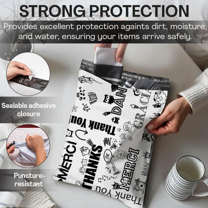 Shop4Mailers 6 x 9 Glossy Decorative Thank You Plastic Poly Mailer Bags Waterproof Shipping Mailing Envelope 2 Mil – Permanent Adhesive Seal (100 Pack, Multi-Language) - size: 6 X 9